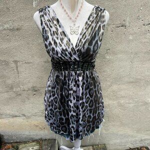 Y2K Costa Blanca Metallic Leopard-Print Tie-Back Top